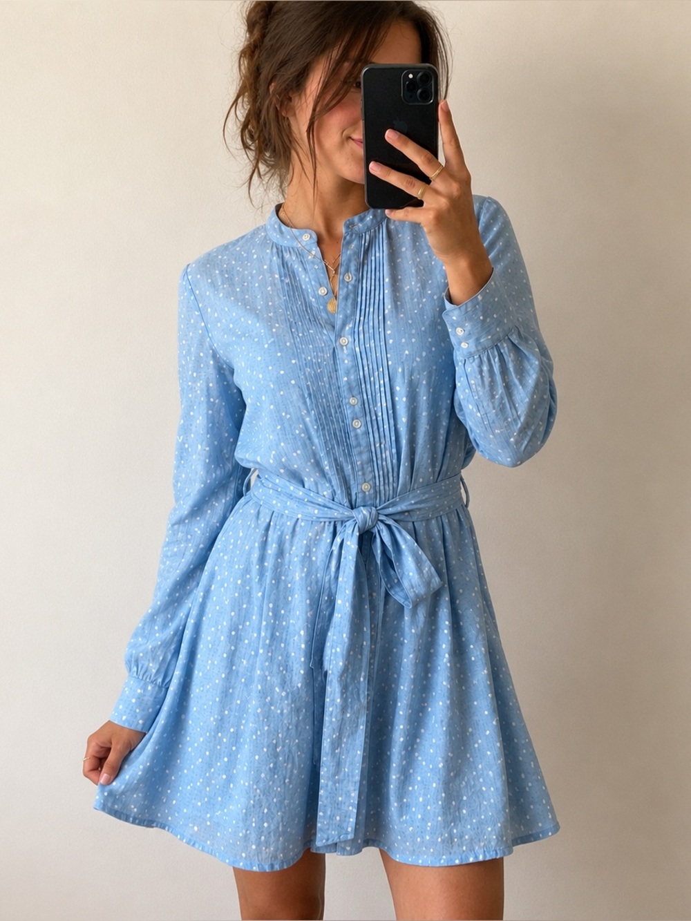 What Goes Around Comes Around Blue Pintuck Shirt Dress Small Cottage Prairie